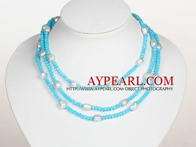 Sky Blue Color Baroque Pearl Crystal Long Style Halsband