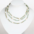 Blanc perle baroque et style collier bleu clair de cristal à long