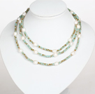 Hvit Baroque Pearl and Light Blue Crystal Long stil halskjede