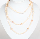 Pink Color Baroque Pearl Crystal Long stil halskjede