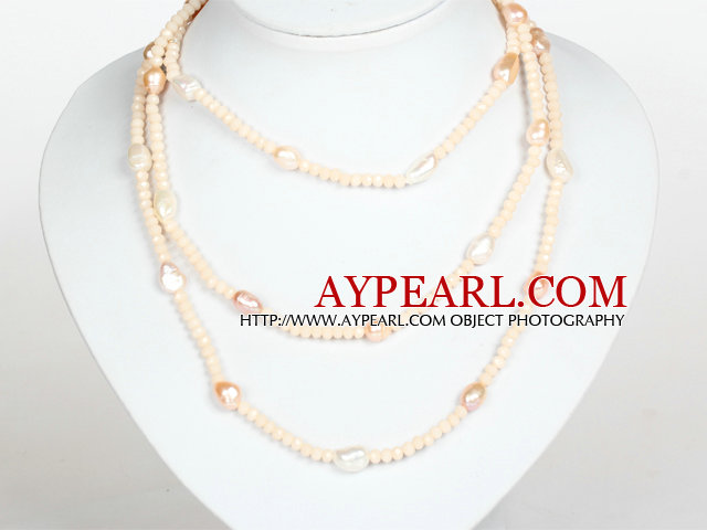 Pink Farbe Barocke Perle Kristall Lange Art-Halskette