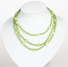 Grass Green Color Baroque Pearl Crystal Long Style Necklace