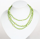 Grass Green Color Baroque Pearl Crystal Long Style Halsband