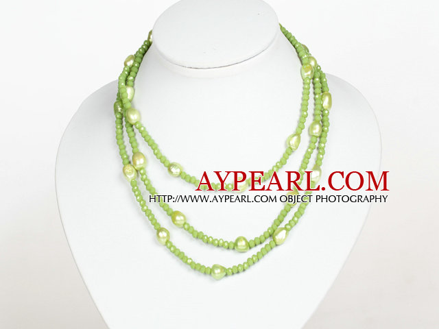 Grass Green Color Baroque Pearl Crystal Long Style Halsband