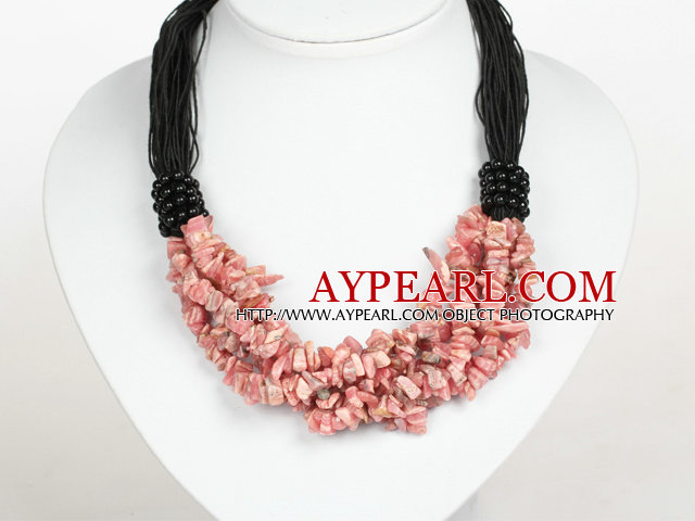 Bold Necklace Multi Strands Argentina Rhodochrosite Chips Necklace