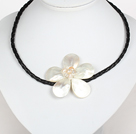 White Pearl Crystal and Sea Shell Flower Necklace with Magnetic Clasp