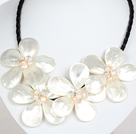 Wholesale White Pearl Crystal and White Shell Flower Necklace with Magnetic Clasp
