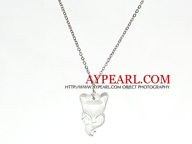 Clear Crystal Fox Pendant Necklace With Metal Chain