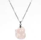 Wholesale Rose Quartz Fox Pendant Necklace with Metal Chain