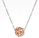 Natural Pink ferskvannsperle Ball anheng halskjede med Metal Chain