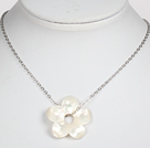 White Shell Flower Pendant Necklace with Metal Chain