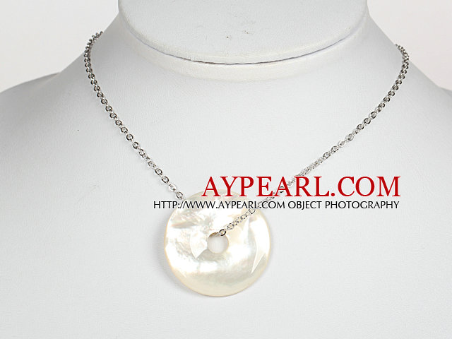 Mother of Pearl Shell Nodut Pendant Necklace with Metal Chain