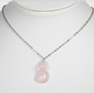 Wholesale Rose Quartz Mini Fox Pendant Necklace with Metal Chain