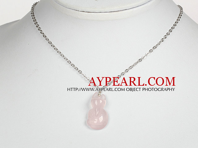 Розовый кварц Мини Fox ожерелье с металлической цепью