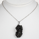 Obsidian Pixiu Pendant Necklace with Metal Chain