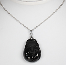 Obsidian Fox Pendant Halsband med metallkedja