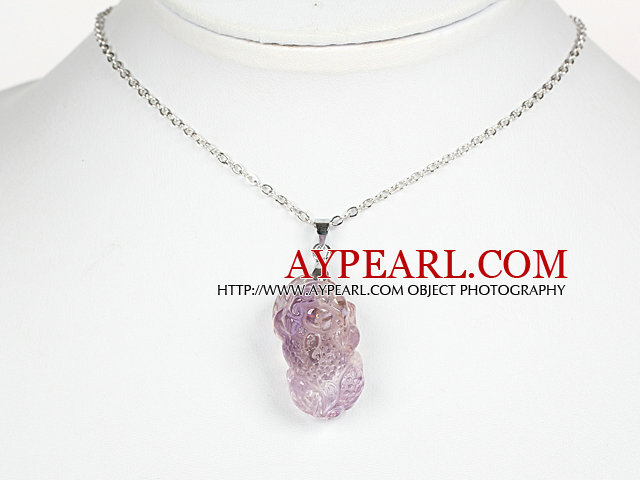 Natural Yellow Amethyst Pixiu Pendant Necklace with Metal Chain