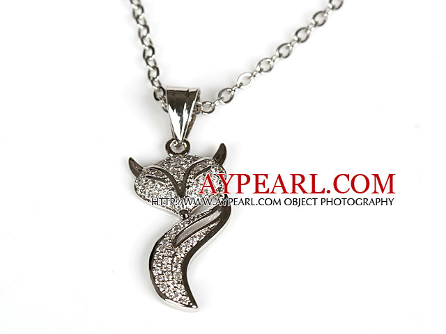 White Gold Plated Fox Pendant Necklace with Metal Chain