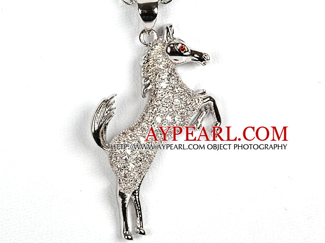 White Gold Plated Horse Pendant Necklace with Metal Chain