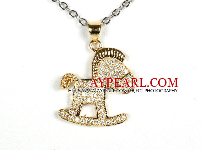 White Gold Plated Hobbyhorse Pendant Necklace with Metal Chain