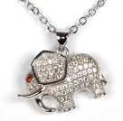 White Gold Plated Elephant Pendant Necklace with Metal Chain