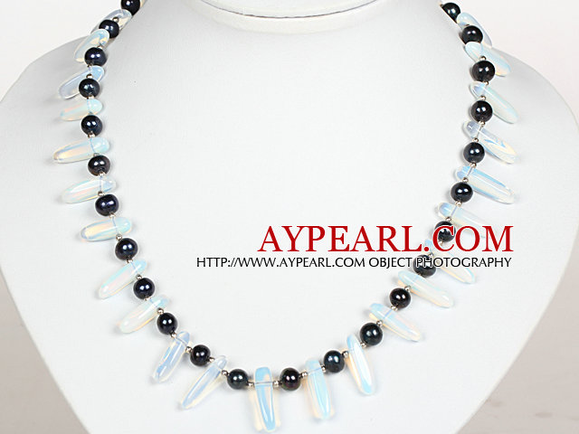 Black Pearl och Opal Crystal Halsband med Karbinlås