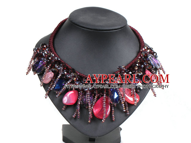 Sparkly Fantastische Multi Color Crystal Rose Achat handgestrickte Partei Halskette