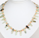 Pink Freshwater Pearl and Prehnite Stone Necklace