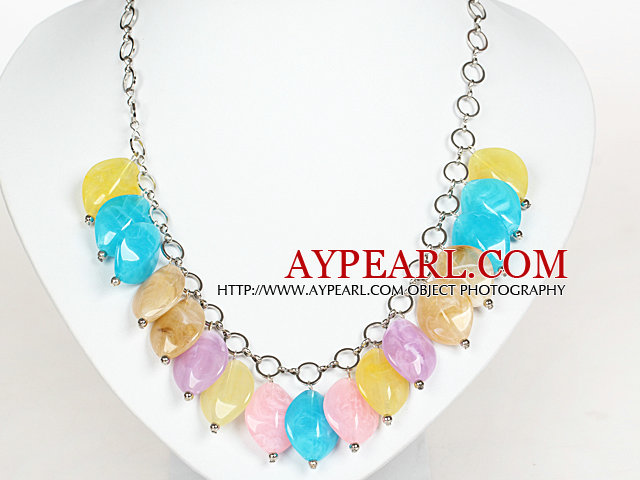 Assorted Multi Color Acrylic Necklace with Metal Chain