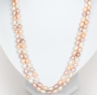 Long Style 6-7mm White Pink and Violet Freshwater Pearl Beaded Necklace