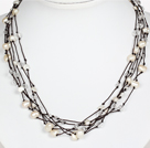 Multi Strands White Pearl and Clear Crystal Necklace
