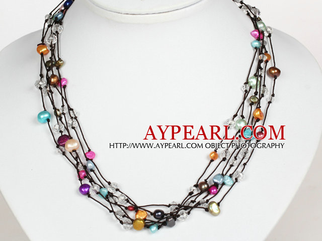 Multi Strands Assorted Multi Color Pearl Necklace