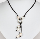 10-11mm Natural White Freshwater Pearl Leather Necklace with Shell Clasp