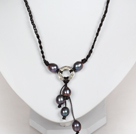 10-11mm Natural Black Freshwater Pearl Leather Necklace with Shell Clasp