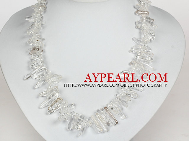 Natural White Freshwater Pearl and Clear Crystal Necklace