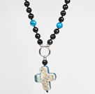 Wholesale Faceted Black Agate and Blue Agate Pendant Necklace
