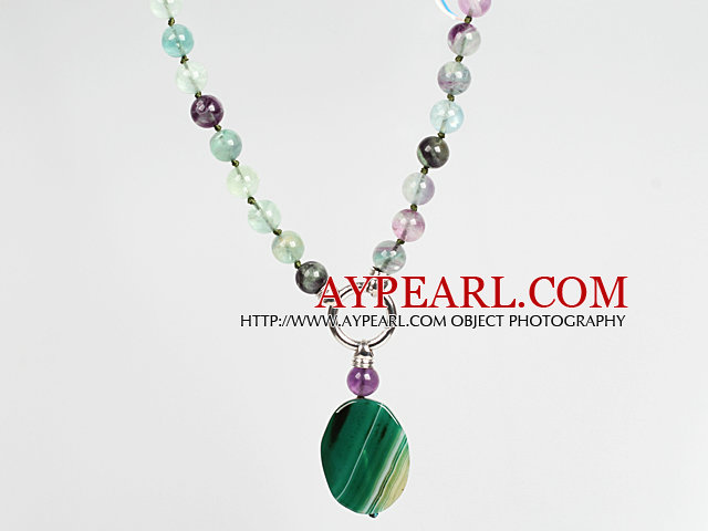 Rainbow Fluorite and Green Agate Pendant Necklace