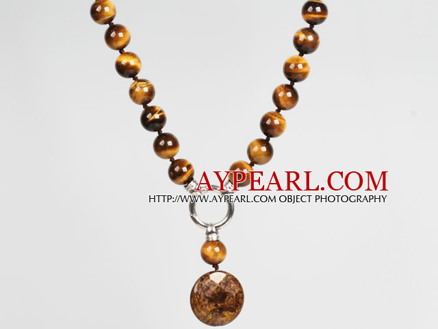 Tiger Eye and Golden Copper Stone Pendant Necklace