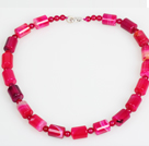 Cylinder Shape Rose Pink Agate Choker Necklace Jewelry