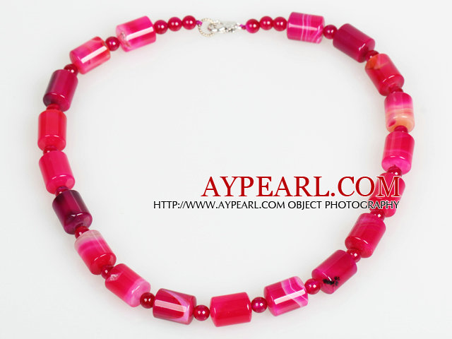 Cylinder Shape Rose Pink Agate Choker Necklace Jewelry