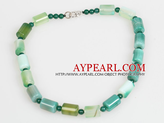 Cylinder Shape Green Agate Choker Necklace Jewelry