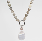 Faceted Flashing Stone and Gray Agate Necklace