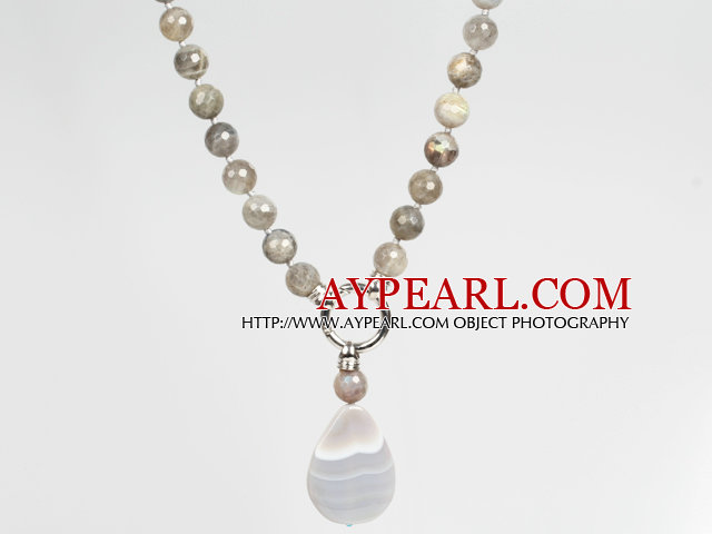 Faceted Flashing Stone and Gray Agate Necklace