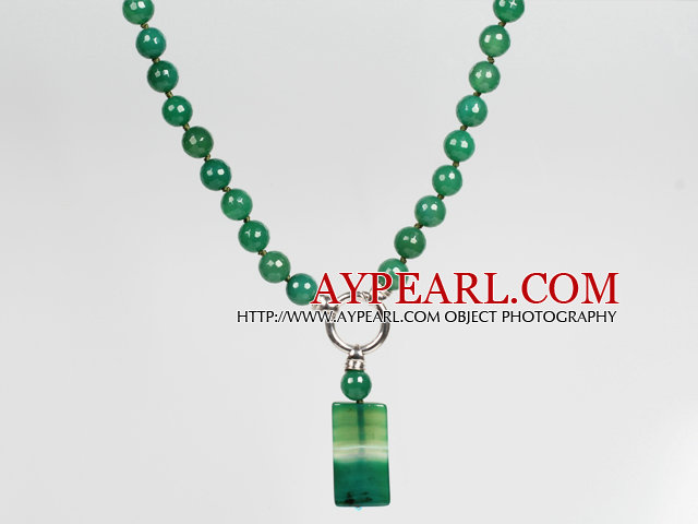 Faceted Round Green Agate Beaded Pendant Necklace