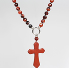 Faceted Visional Agate and Turquosie Cross Pendant Necklace