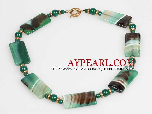 Stripe Green Agate Piatra cravată colier