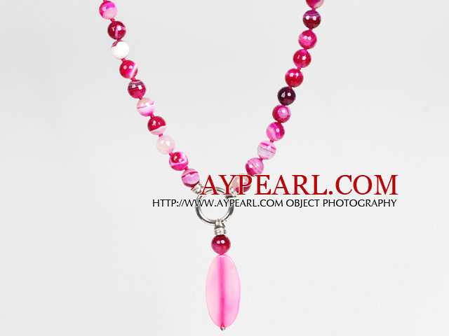 Fasett Rosen Pink Agate hängande halsband smycken