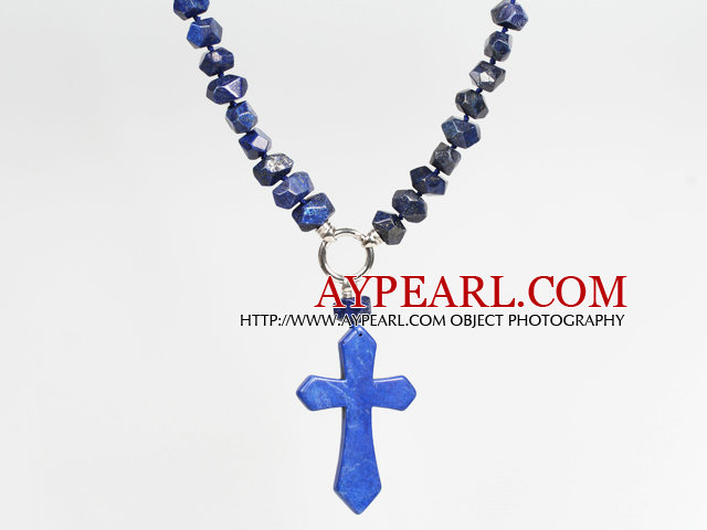 Invalshoek Lapis en Blue Turquoise Cross Hanger Collier