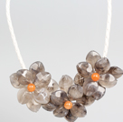 Fashion Style Gray Acrylic Flower Bib Statement Leather Necklace