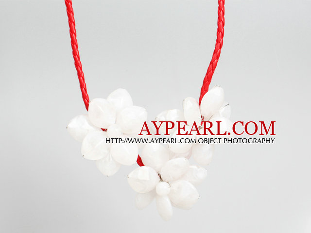 Fashion Style White Acrylic Flower Bib Statement Leather Necklace